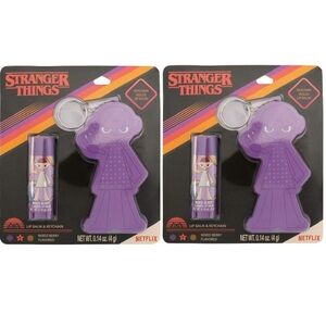 2 - Stranger Things Lip Balm Keychain Holder, 3.4g, Mixed Berry Flavored